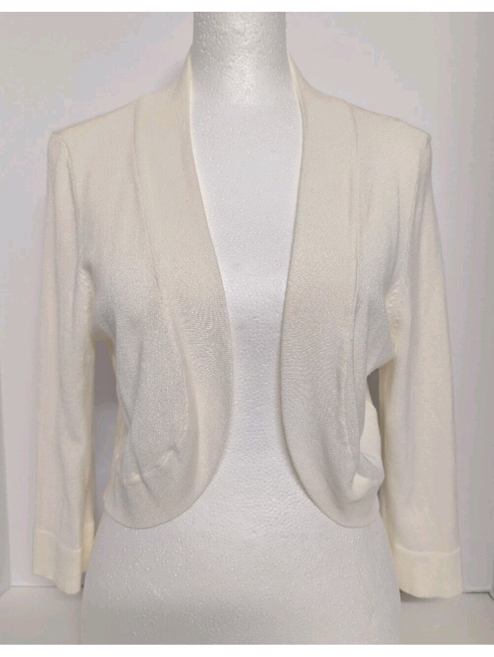 Eliza J White Bolero Cardigan Open Front Three Quarter Sleeves Sz SP